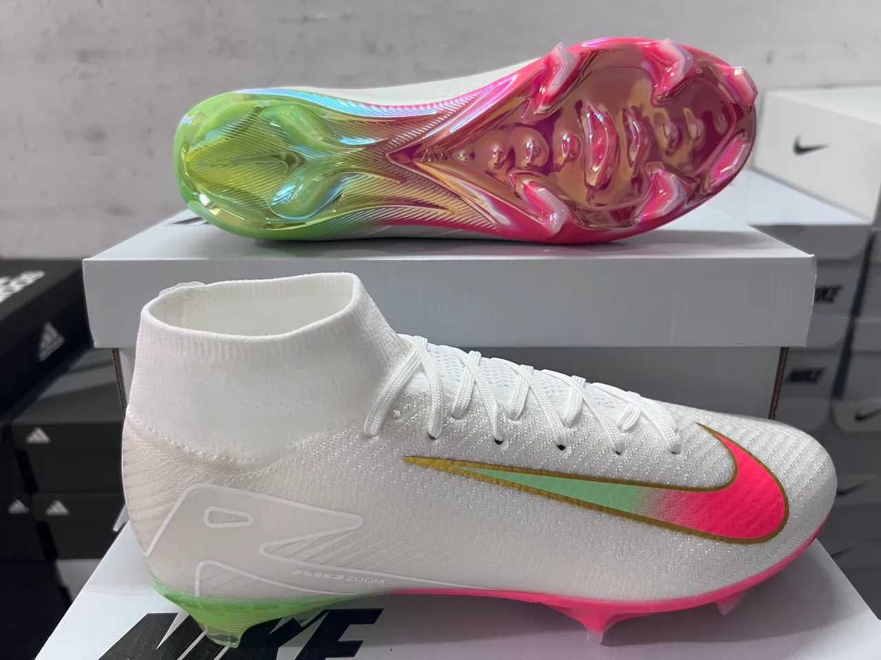 Nike Mercurial Vapor White Multicolor High-Cut Knit Upper Sock-Fit Collar Firm-Ground Soccer Shoes 1