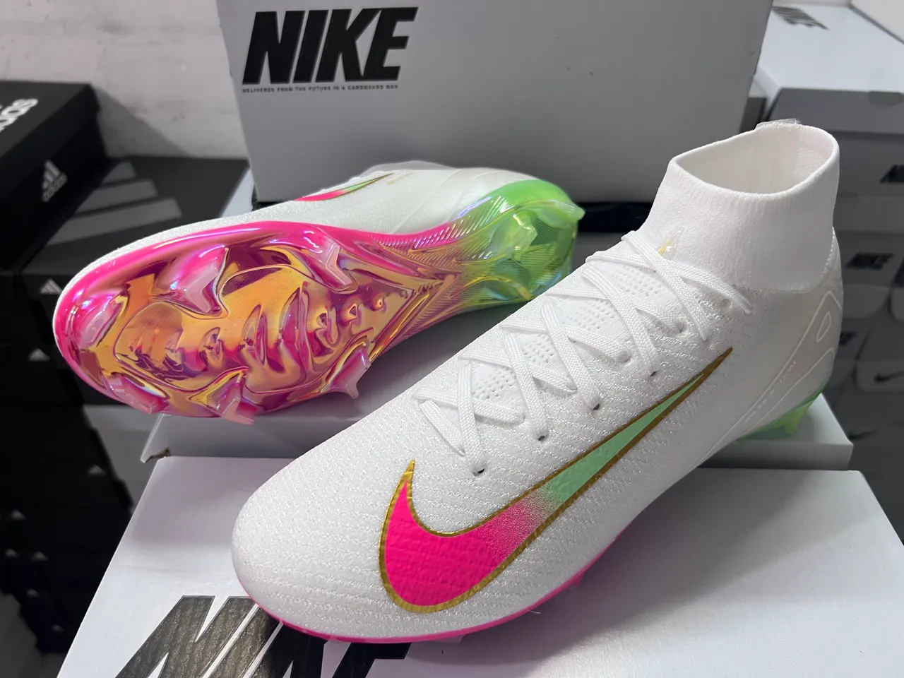 Nike Mercurial Vapor White Multicolor High-Cut Knit Upper Sock-Fit Collar Firm-Ground Soccer Shoes 3