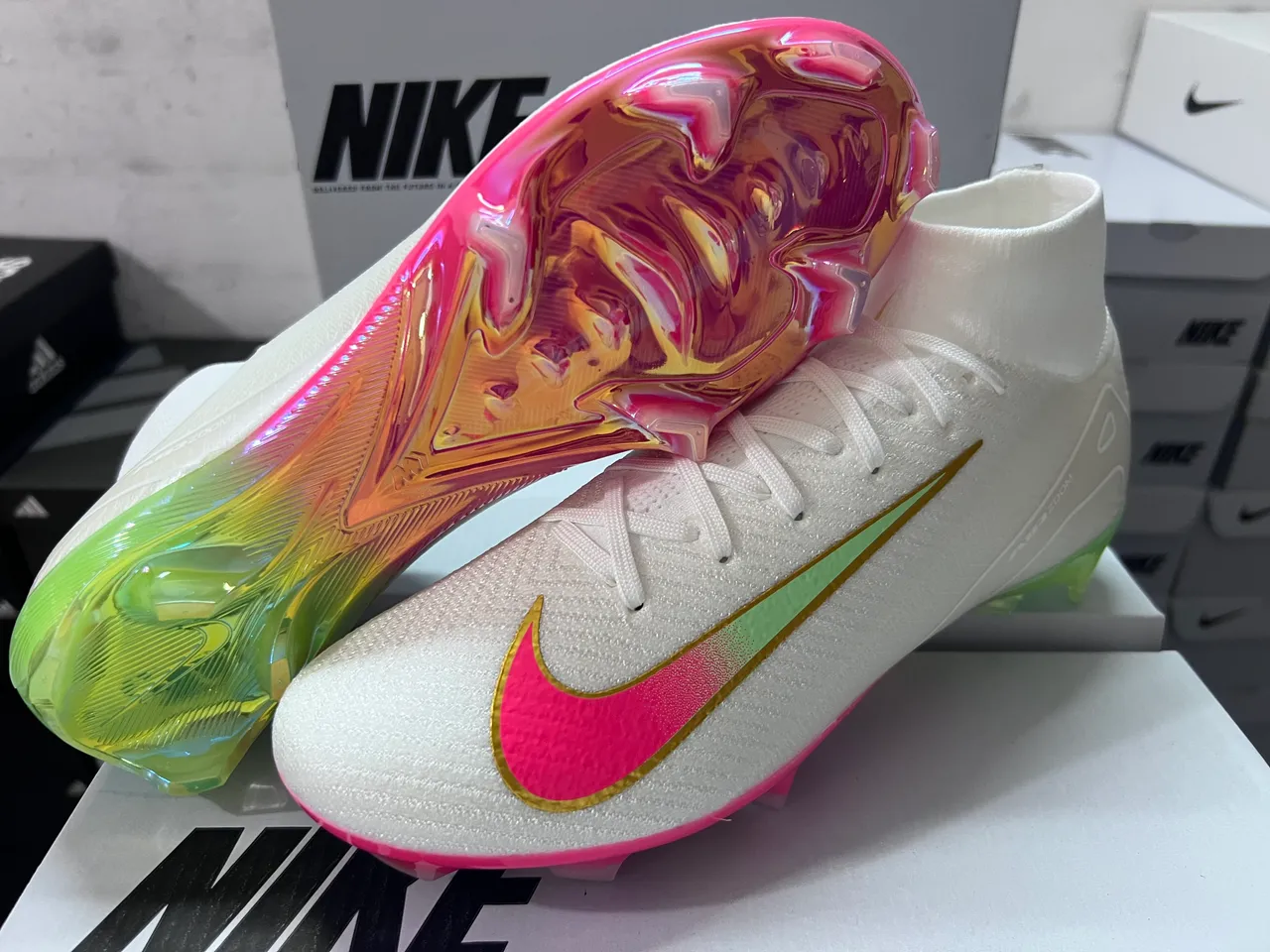 Nike Mercurial Vapor White Multicolor High-Cut Knit Upper Sock-Fit Collar Firm-Ground Soccer Shoes 4