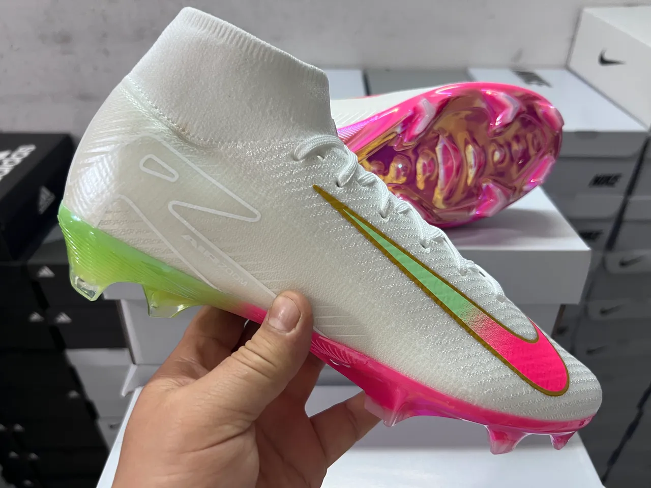 Nike Mercurial Vapor White Multicolor High-Cut Knit Upper Sock-Fit Collar Firm-Ground Soccer Shoes 5