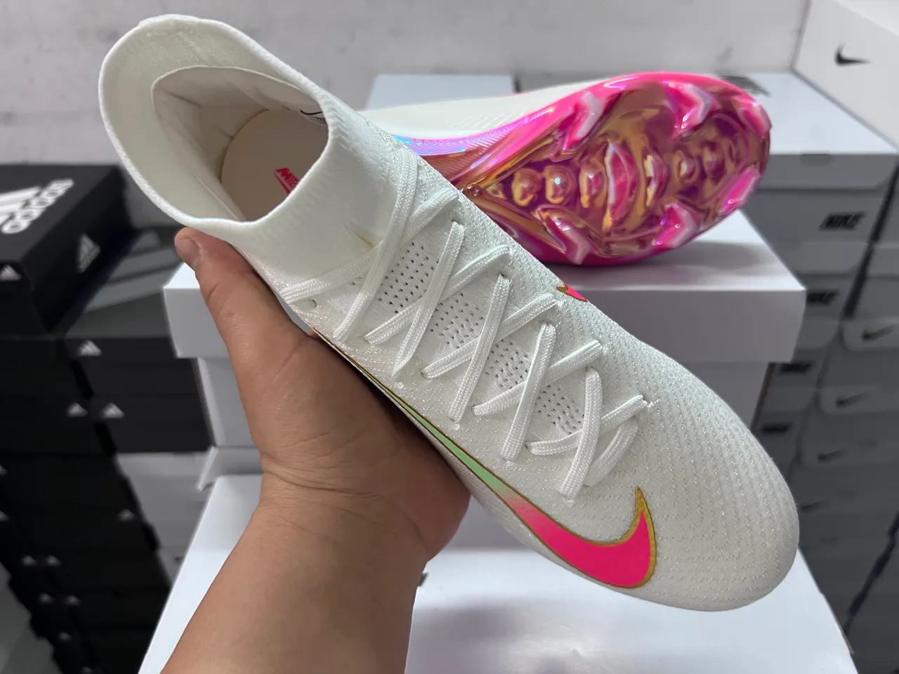 Nike Mercurial Vapor White Multicolor High-Cut Knit Upper Sock-Fit Collar Firm-Ground Soccer Shoes 6