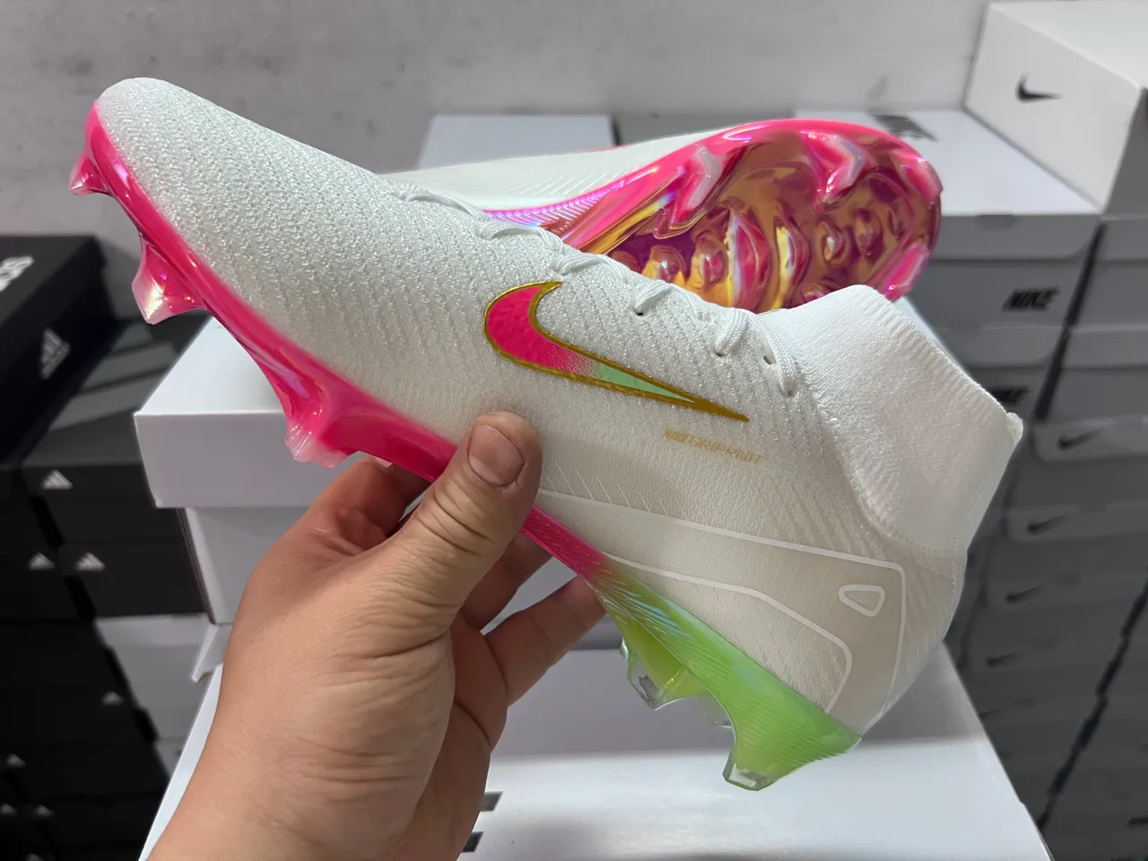 Nike Mercurial Vapor White Multicolor High-Cut Knit Upper Sock-Fit Collar Firm-Ground Soccer Shoes 7