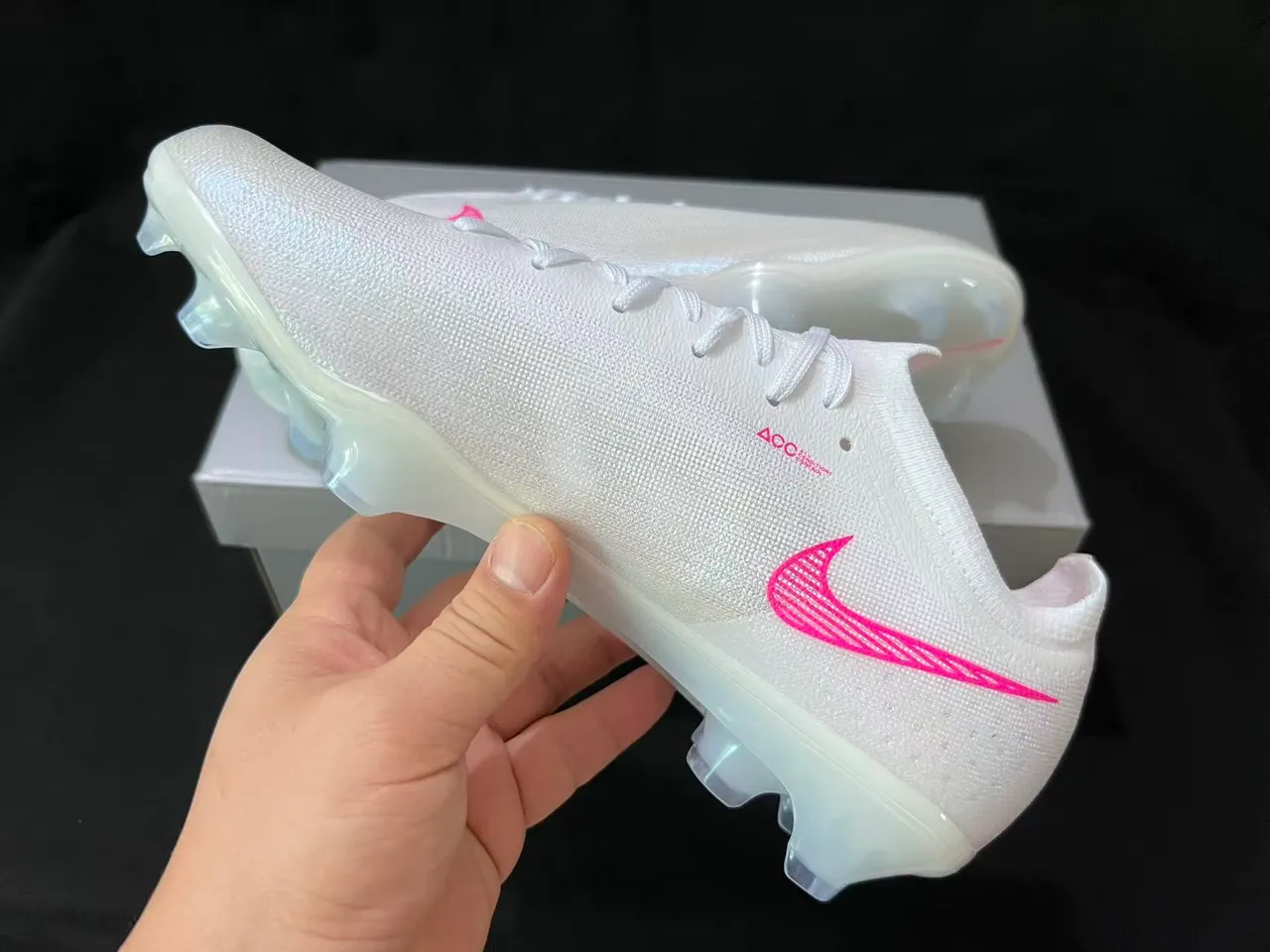 Nike Mercurial Vapor White Pink Atomknit Knit Upper Firm-Ground Soccer Shoes 4