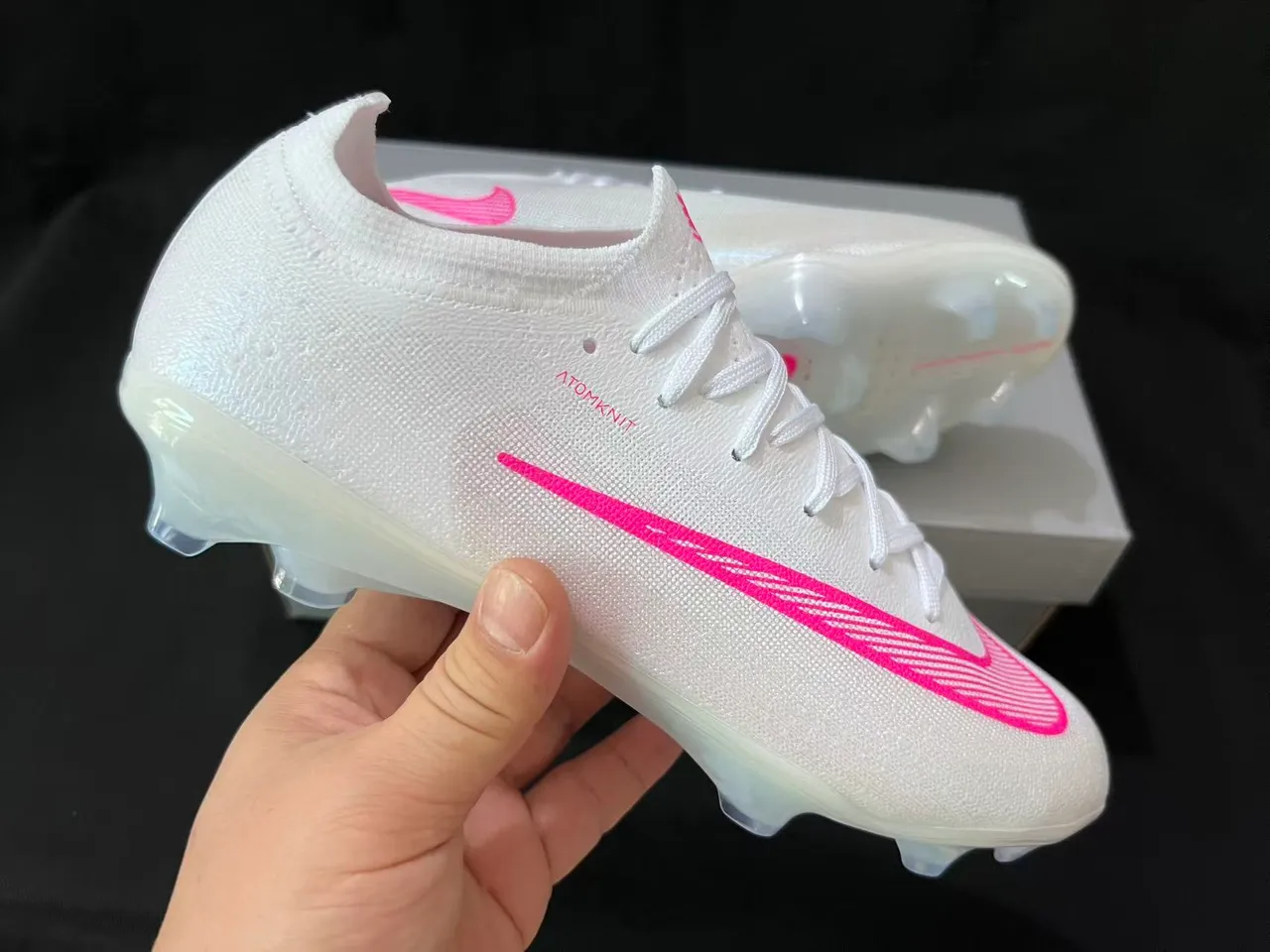 Nike Mercurial Vapor White Pink Atomknit Knit Upper Firm-Ground Soccer Shoes 6