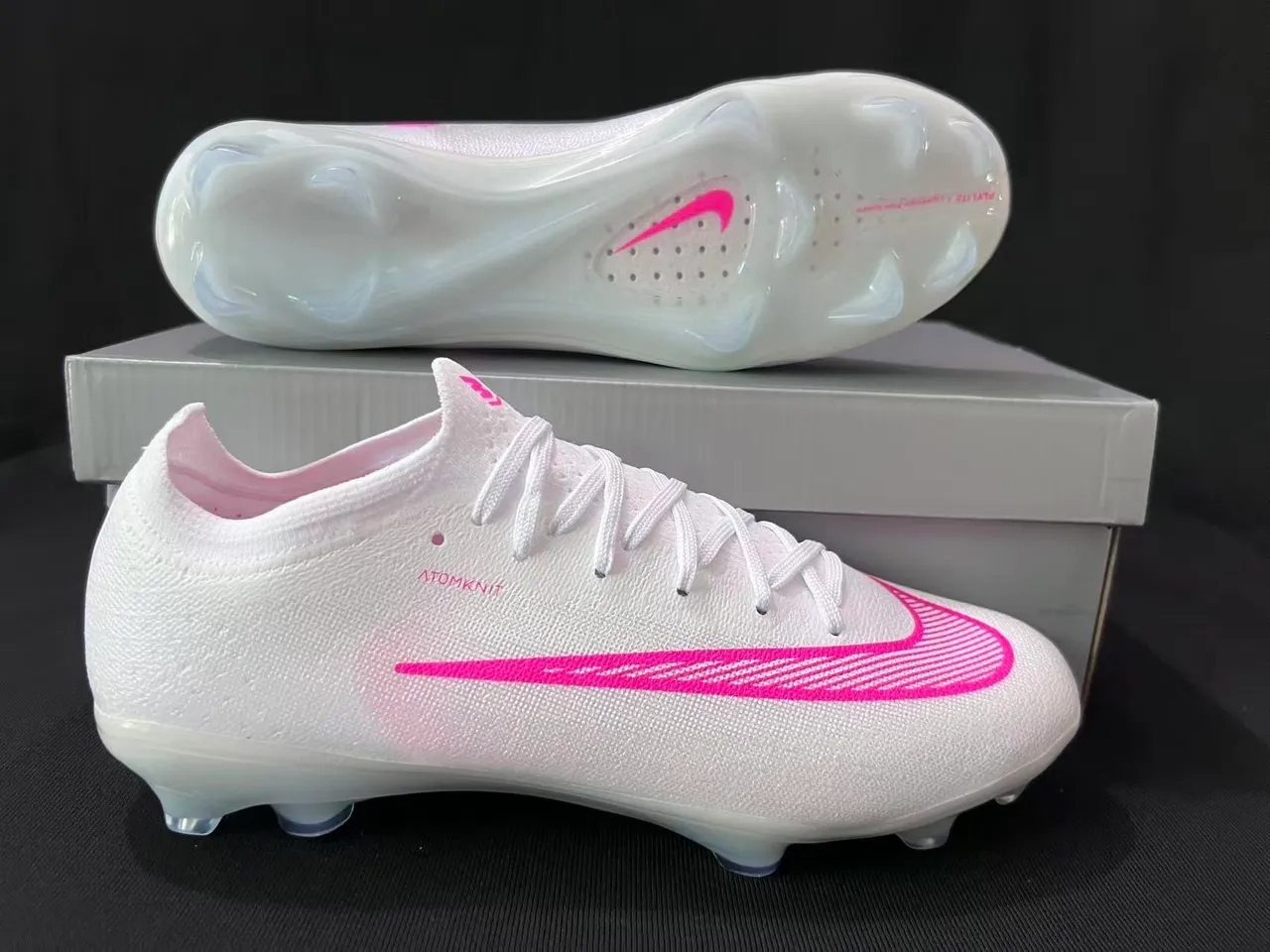 Nike Mercurial Vapor White Pink Atomknit Knit Upper Firm-Ground Soccer Shoes 7
