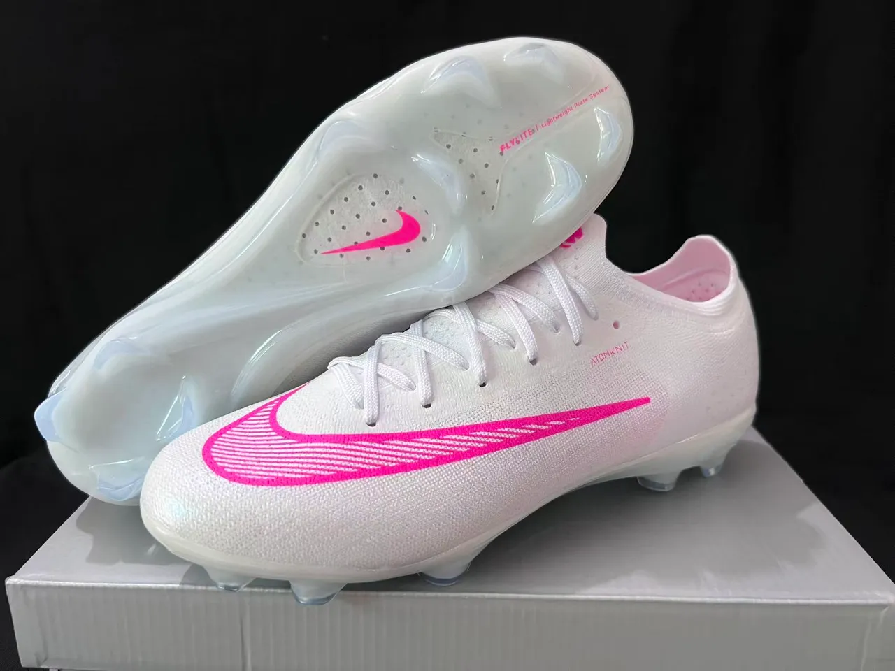 Nike Mercurial Vapor White Pink Atomknit Knit Upper Firm-Ground Soccer Shoes 8