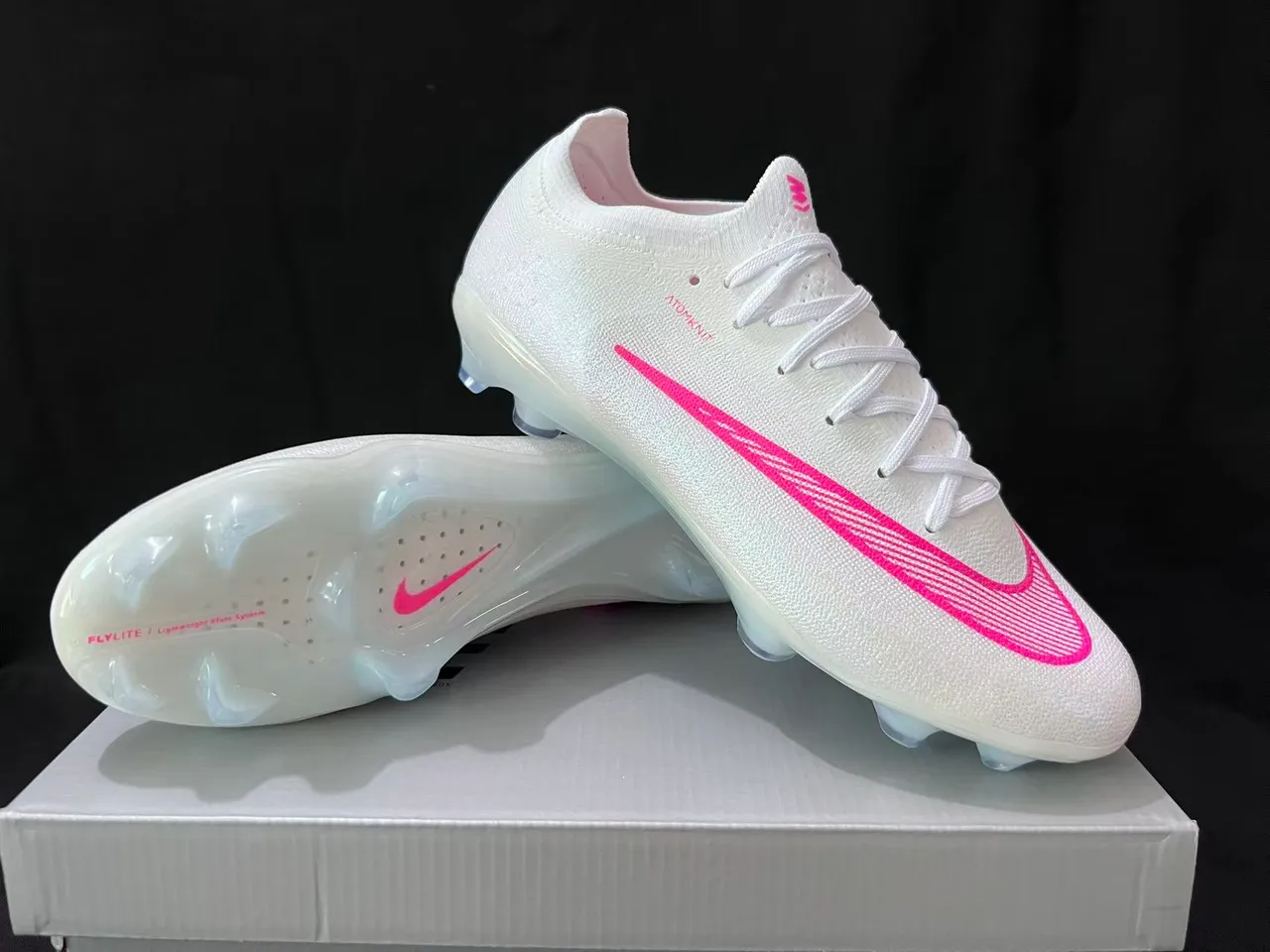 Nike Mercurial Vapor White Pink Atomknit Knit Upper Firm-Ground Soccer Shoes 10