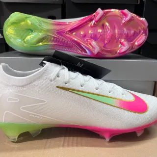 Nike Mercurial Vapor White Pink Knit Sock-Fit Upper Iridescent Gradient Swoosh Firm-Ground Soccer Shoes