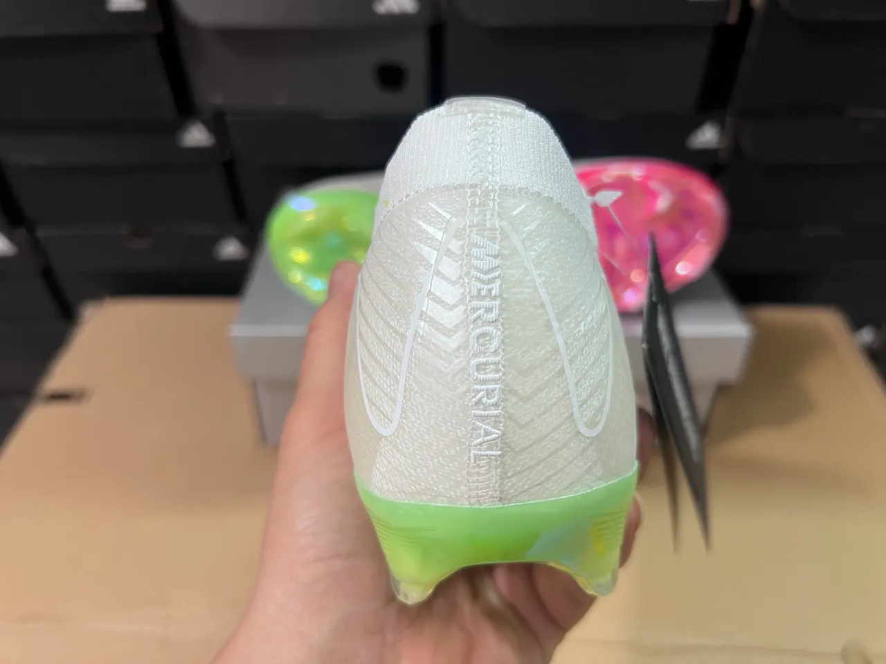 Nike Mercurial Vapor White Pink Knit Sock-Fit Upper Iridescent Gradient Swoosh Firm-Ground Soccer Shoes 8