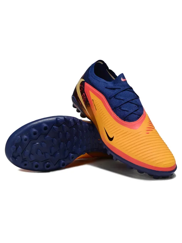 Nike Chaussures de football low-cut avec upper en knit synthétique color bleu marine orange semelle Reactx cushioned pour gazon artificiel 4