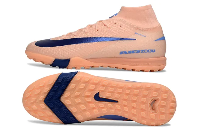 Nike Zapatillas de fútbol Turf con upper Flyknit en naranja y azul, cuello sock-fit 5