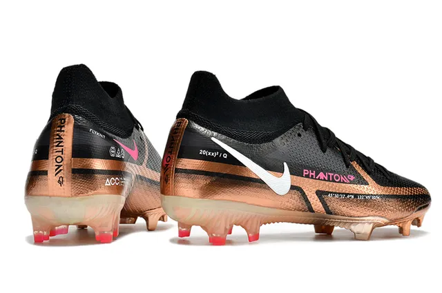 Nike Phantom GT Noir Or Col Tricoté Lacets Asymétriques Soles Pour Sol Ferme Chaussures de Football 7