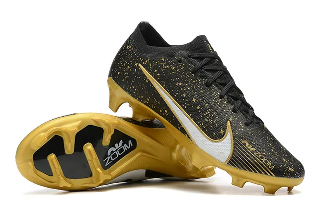 Nike Phantom GT Black Gold White Swoosh Overlay Molded Outsole Firm-Ground Soccer Shoes 6