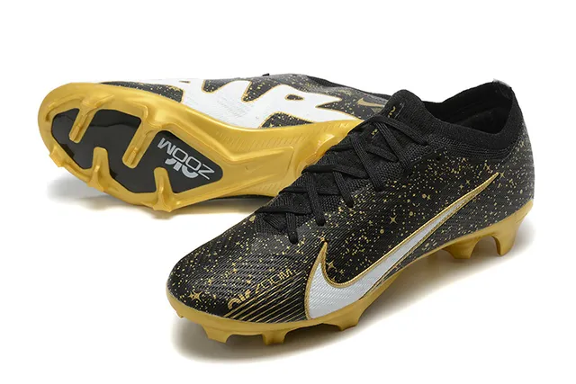 Nike Phantom GT Black Gold White Swoosh Overlay Molded Outsole Firm-Ground Soccer Shoes 7