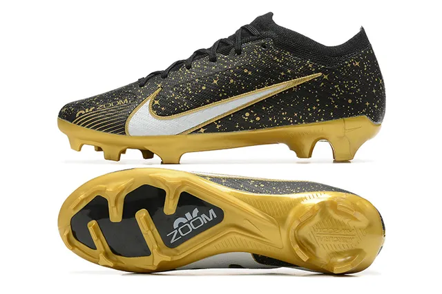 Nike Phantom GT Black Gold White Swoosh Overlay Molded Outsole Firm-Ground Soccer Shoes 9