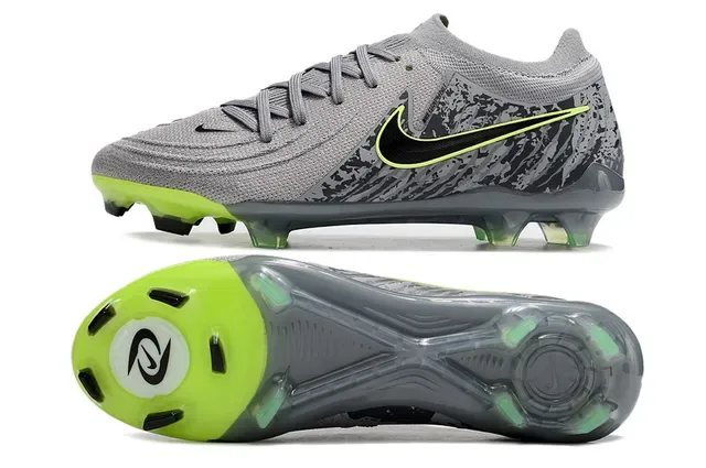 Nike Phantom GT Cinza Preto Camo Verde Neon Sapatos de Futebol para gramado firme 6