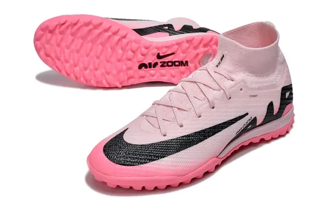 Nike Phantom GT Pink Black Flyknit Upper High-Cut Sock Collar Turf Soccer Shoes 3