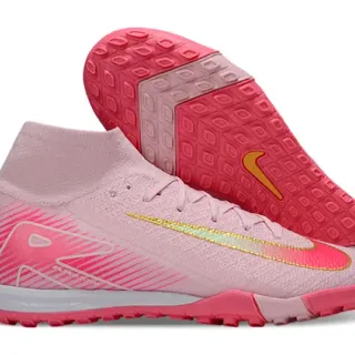 Nike Phantom GT Pink Gold High-Top Knit Iridescent Swoosh Turf Soccer Shoes