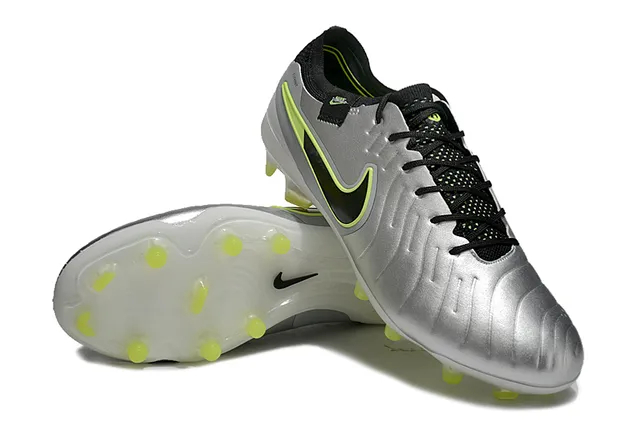 Nike Phantom GT Silver Green Metallic Synthetic Upper Black Swoosh Overlay Firm-Ground Soccer Shoes 4