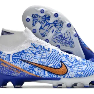Nike Phantom GT White Blue High-Cut Sock-Fit Collar Firm-Ground Soccer Shoes
