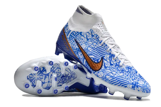 Nike Phantom GT White Blue High-Cut Sock-Fit Collar Firm-Ground Soccer Shoes 3