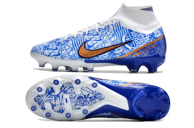 Nike Phantom GT White Blue High-Cut Sock-Fit Collar Firm-Ground Soccer Shoes 5