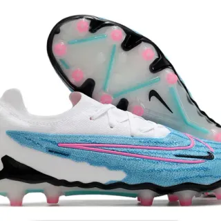 Nike Phantom GT White Blue Knitted Upper Asymmetric Pink Swoosh Firm-Ground Soccer Shoes