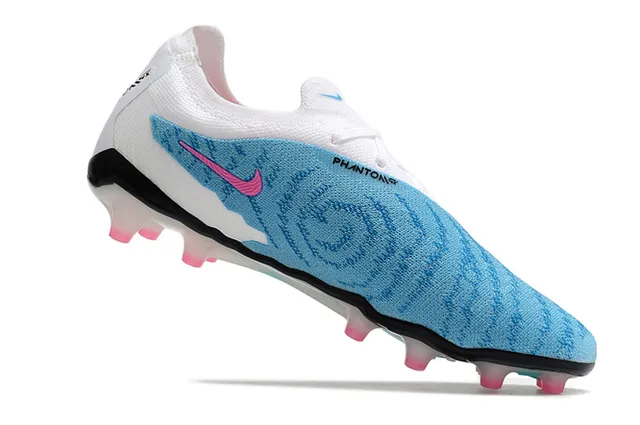 Nike Phantom GT White Blue Knitted Upper Asymmetric Pink Swoosh Firm-Ground Soccer Shoes 2