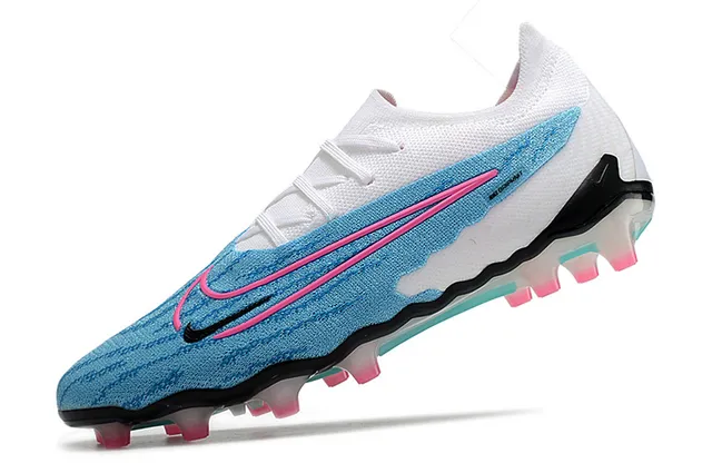 Nike Phantom GT White Blue Knitted Upper Asymmetric Pink Swoosh Firm-Ground Soccer Shoes 3