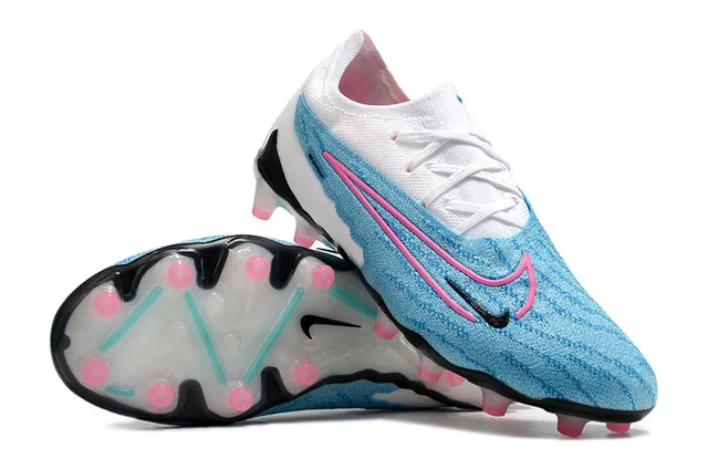 Nike Phantom GT White Blue Knitted Upper Asymmetric Pink Swoosh Firm-Ground Soccer Shoes 4