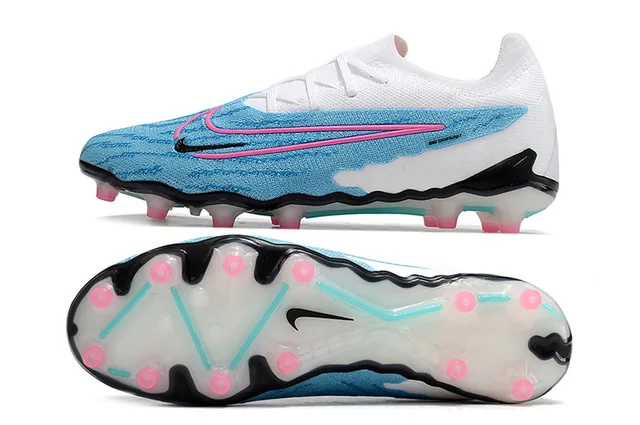 Nike Phantom GT White Blue Knitted Upper Asymmetric Pink Swoosh Firm-Ground Soccer Shoes 6