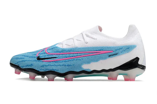 Nike Phantom GT White Blue Knitted Upper Asymmetric Pink Swoosh Firm-Ground Soccer Shoes 7