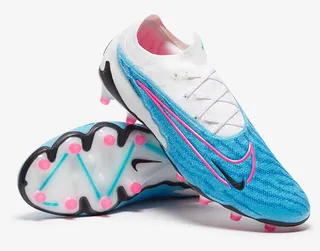 Nike Phantom GT White Blue Knitted Upper Asymmetric Pink Swoosh Firm-Ground Soccer Shoes 8