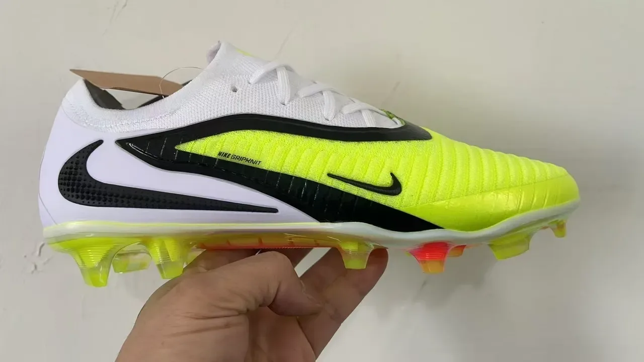 Nike Phantom GT أحذية كرة القدم أبيض وأصفر خياطة غير متماثل أسود أرض صلبة 8