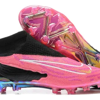 Nike وردي أسود عالي القطع ملائمة للجوارب الجزء العلوي شفاف متلألئ الحذاء السفلي أرض صلبة أحذية كرة القدم
