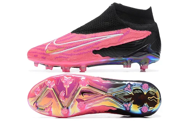Nike Chaussures de Football Rose Noir Haut Ajustement Chaussettes Upper Translucide Iridescent Semelle Terrain Firme 9