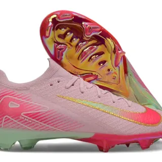 Nike Pink Gold Knit Upper Iridescent Heel Plate Firm-Ground Soccer Shoes