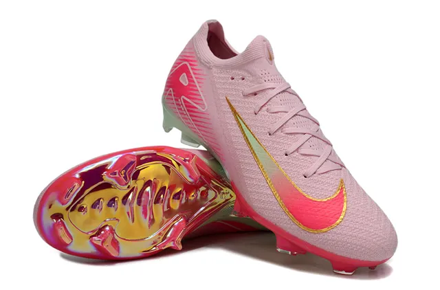 Nike Pink Gold Knit Upper Iridescent Heel Plate Firm-Ground Soccer Shoes 3