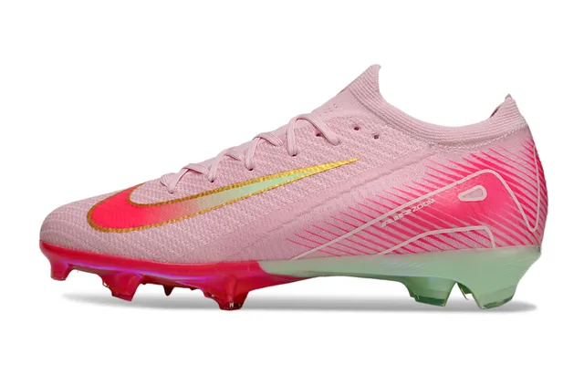 Nike Pink Gold Knit Upper Iridescent Heel Plate Firm-Ground Soccer Shoes 8