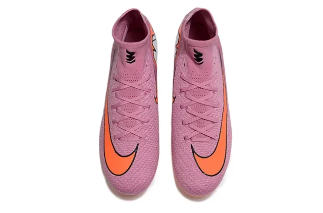 Nike Chaussures de Football Hautes à Encolure Chaussette, Upper Tricoté en Rose et Orange, Swoosh et Outsole pour Terrain Ferme 2