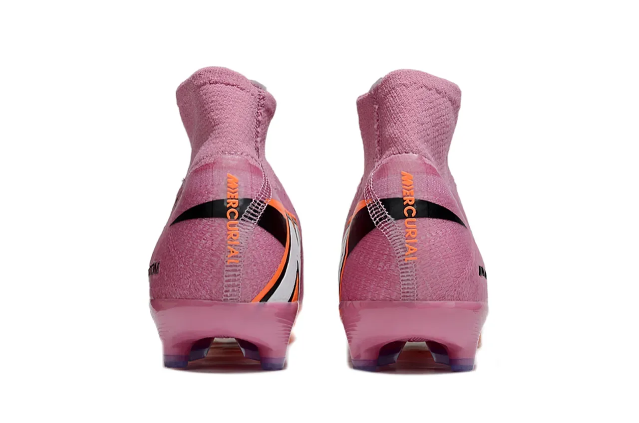 Nike Chaussures de Football Hautes à Encolure Chaussette, Upper Tricoté en Rose et Orange, Swoosh et Outsole pour Terrain Ferme 4
