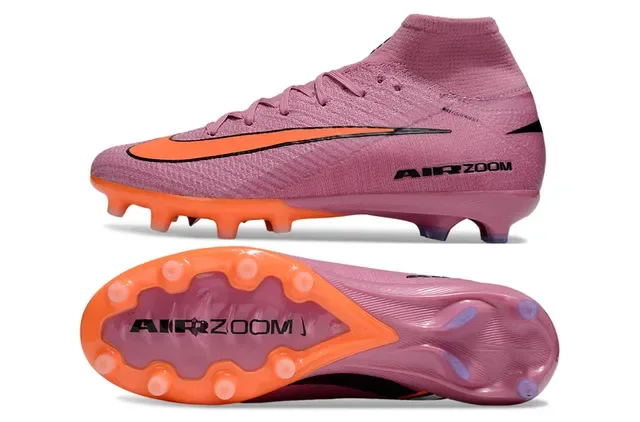 Nike Chaussures de Football Hautes à Encolure Chaussette, Upper Tricoté en Rose et Orange, Swoosh et Outsole pour Terrain Ferme 5