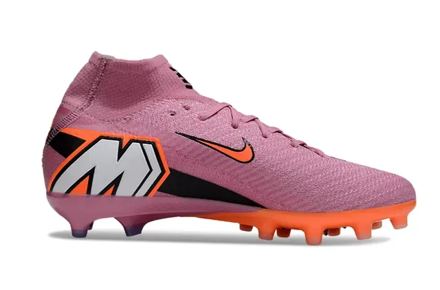 Nike Chaussures de Football Hautes à Encolure Chaussette, Upper Tricoté en Rose et Orange, Swoosh et Outsole pour Terrain Ferme 7