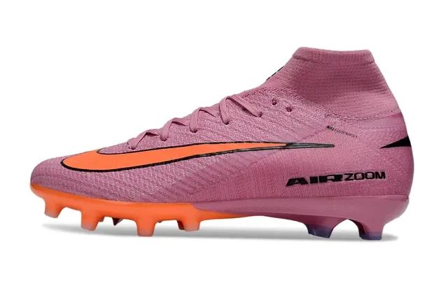 Nike Chaussures de Football Hautes à Encolure Chaussette, Upper Tricoté en Rose et Orange, Swoosh et Outsole pour Terrain Ferme 8