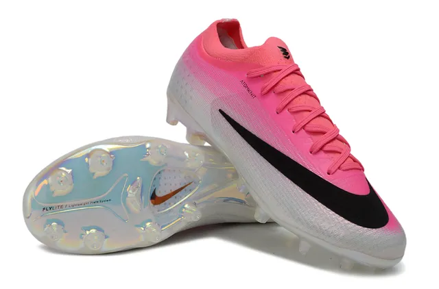 Nike Pink Transparent Low-Cut Knit Bootie Iridescent Soleplate Firm-Ground Soccer Shoes 4