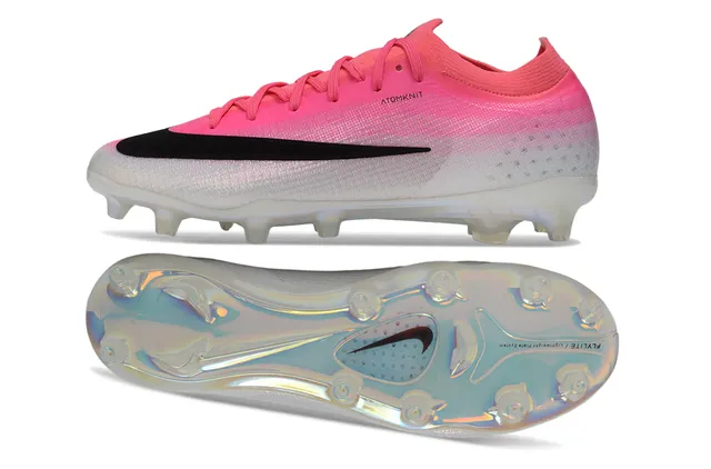 Nike Pink Transparent Low-Cut Knit Bootie Iridescent Soleplate Firm-Ground Soccer Shoes 6