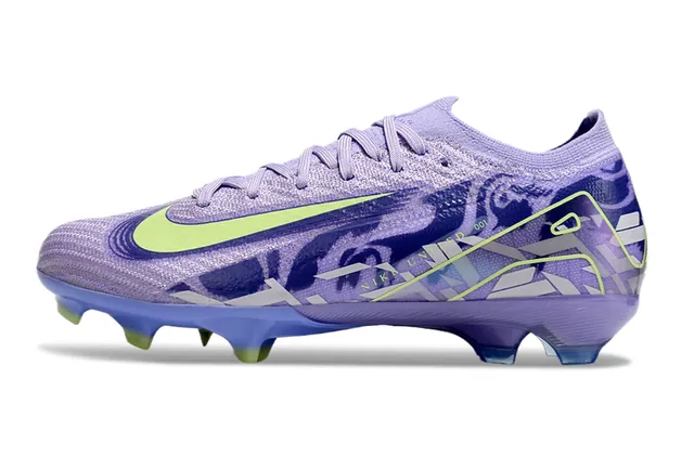 Nike Purple Green Flyknit Upper Low-Cut Fit Firm-Ground Soccer Shoes 6
