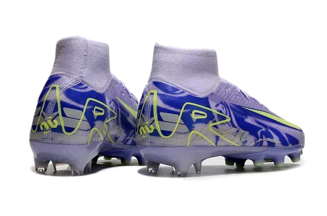 Nike Purple Green Alto Corte Ajuste Meia Superior Malha Construção Solo Firme Sapatos de Futebol 5