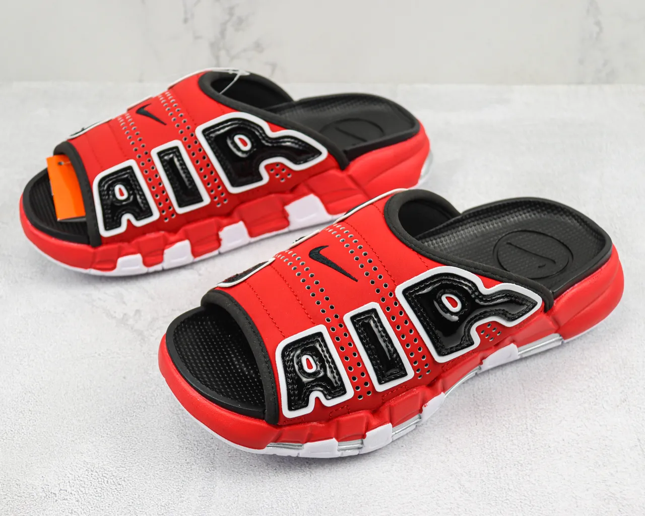 Nike Red Black Bold AIR Logo Appliqué Perforated Synthetic Upper Slippers 4