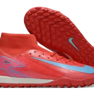 Nike Red Pink High-Cut Sock-Fit Collar Textured Synthetic Upper Turf Soccer Shoes